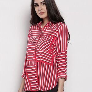 DOROTHY PERKINS Women Red Striped Shirt Style Top size 12